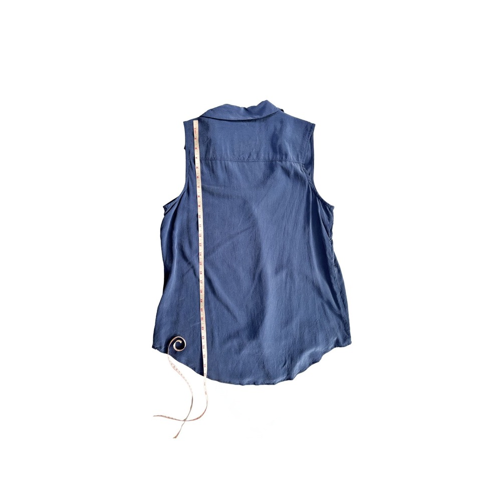 Max Studio Womens Large Blue 100% Silk Sleeveless Button Front Blouse Top L - Picture 3 of 4